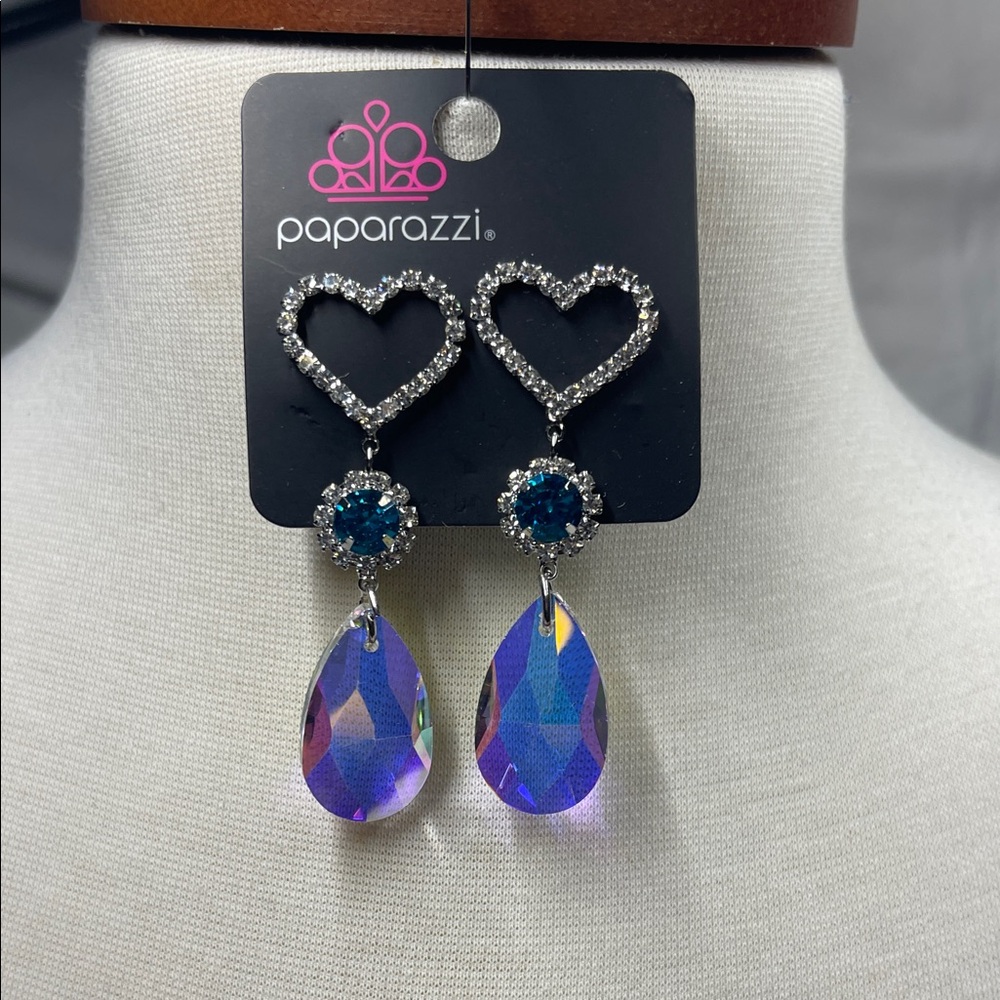 Paparazzi Silver and Blue Heart Drop Earrings BNWT